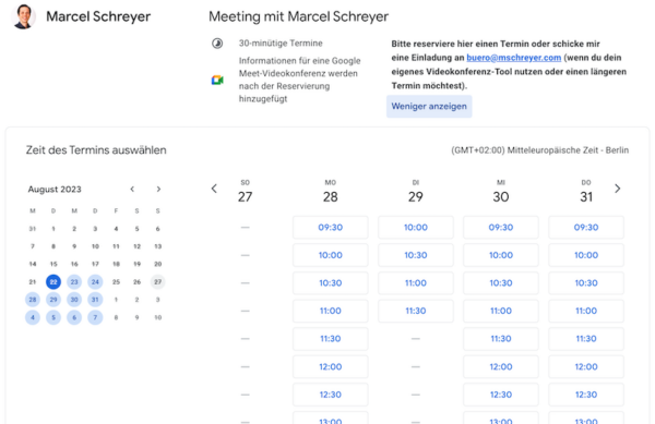 Termine reservieren im Google Kalender